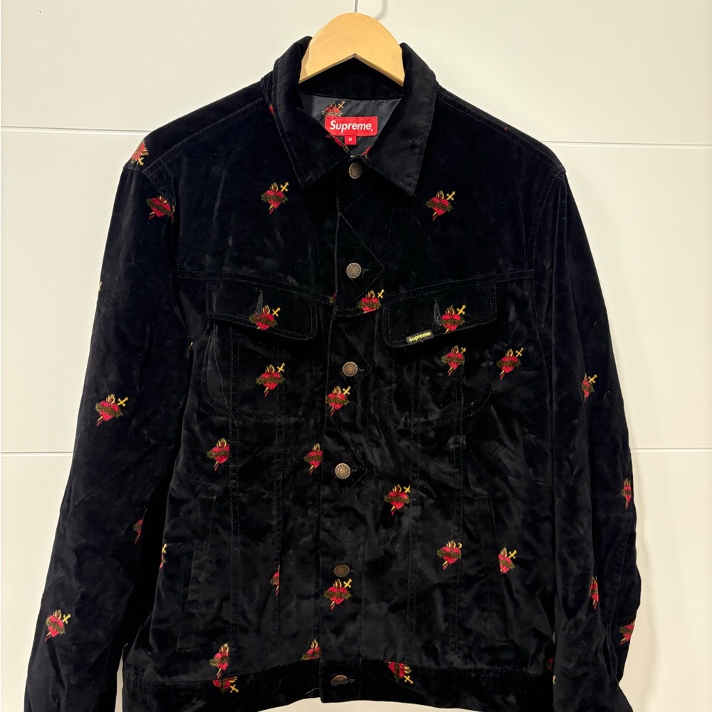Supreme Black Jacket with Red Floral Embroidery